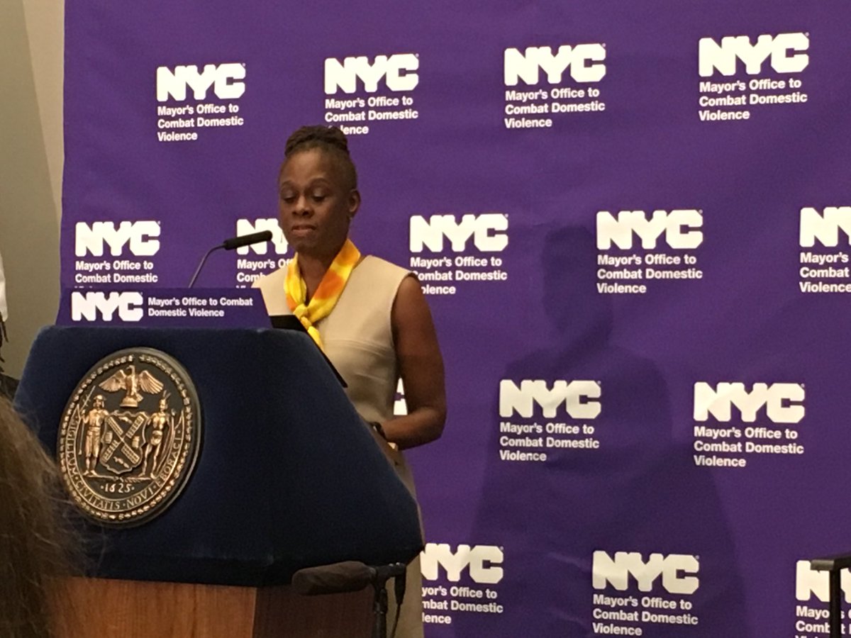 First Lady Chirlane McCray announces a program addressing domestic abusers before they are involved with the criminal justice system. First Lady Chirlane McCray announces a program addressing domestic abusers before they are involved with the criminal justice system.
