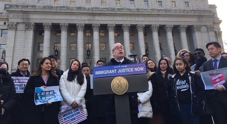 Comptroller Scott Stringer holds a press conference about ICE downtown on Thursday. Scott Stringer ICE