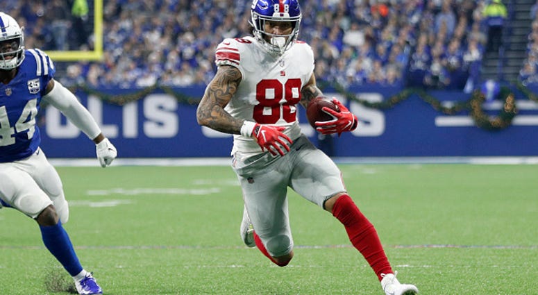 Evan Engram #88 of the New York Giants runs the ball in the game against the Indianapolis Colts in the first quarter at Lucas Oil Stadium on December 23, 2018 in Indianapolis, Indiana. (Joe Robbins/Getty Images) Evan Engram