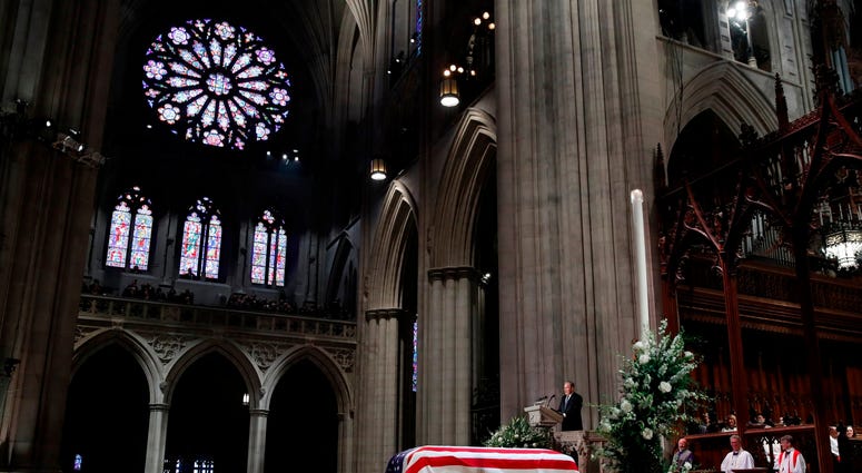 A joint service honor guard carries the casket of former US President George H.W. Bush out of the US Capitol in Washington, DC, USA, 05 December 2018. George H.W. Bush