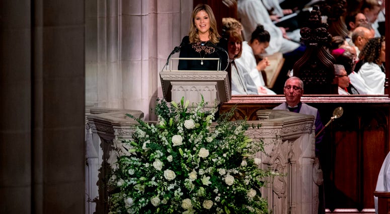 Jenna Bush Hager, the daughter of former President George Bush, speaks during the State Funeral for former President George H.W. Bush at the National Cathedral, December 5, 2018 in Washington, DC. George H.W. Bush
