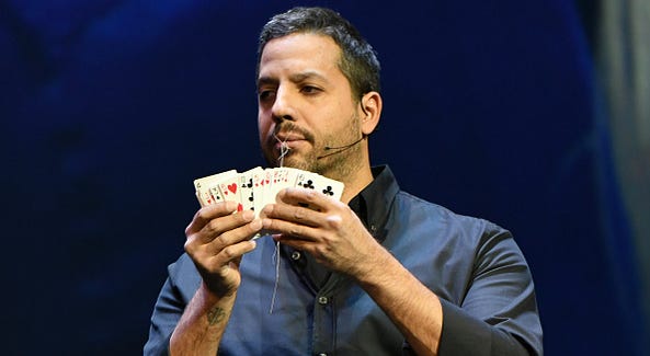 Magician & Endurance Artist David Blaine performs onstage during the Onward18 Conference - Day 2 on October 24, 2018 Magician & Endurance Artist David Blaine performs onstage during the Onward18 Conference - Day 2 on October 24, 2018