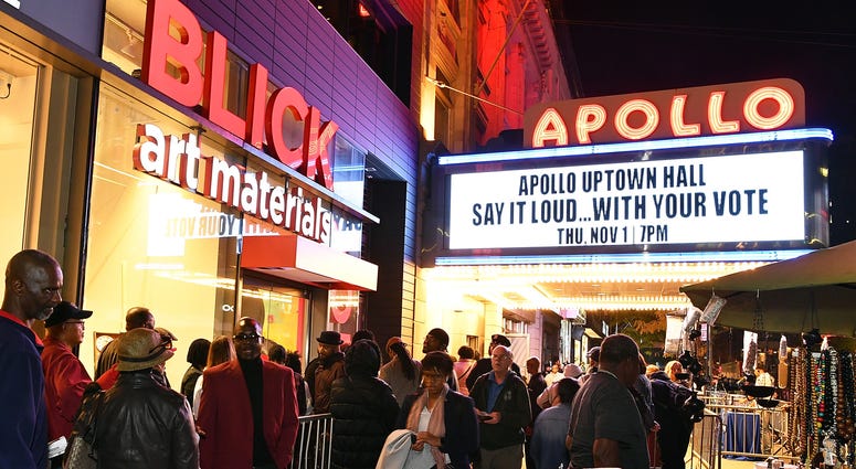 The exterior view of Apollo Theater during SiriusXM's 'Say It Loud...With Your Vote' Midterm Election Special from the World famous Apollo Theater on November 1, 2018 in New York City. Apollo Theater