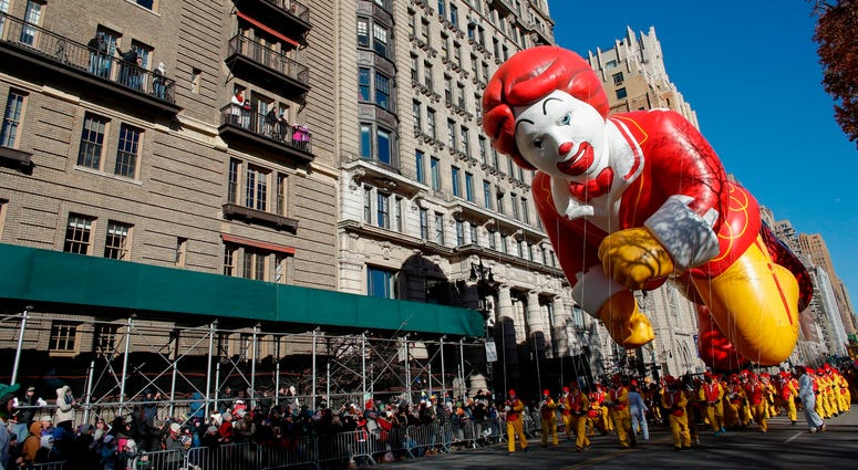 A balloon of Ronald McDonald floats during the 92nd annual Macy's Thanksgiving Day Parade on November 22, 2018 in New York City. Thanksgiving Parade