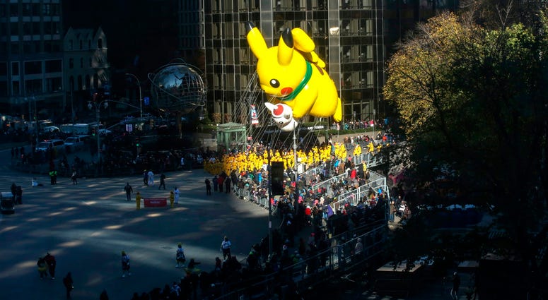 The Pikachu balloon floats during the 92nd annual Macy's Thanksgiving Day Parade on November 22, 2018 in New York City. Thanksgiving Day Parade 2018