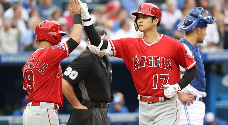 Shohei Ohtani, Angels Shohei Ohtani of the Angels celebrates a home run against the Blue Jays.