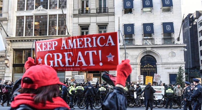 Protesters from various anti-fascist groups rally against the Proud Boys on November 16, 2019 in New York City. Antifa Proud Boys Trump Tower