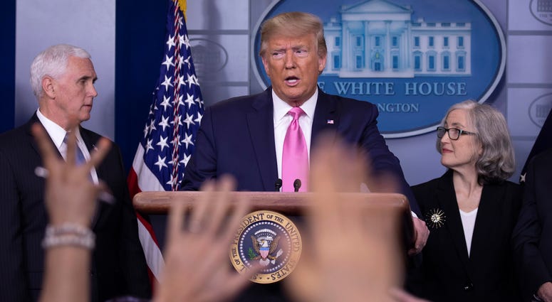 President Donald Trump speaks at the beginning of a new conference with members of the coronavirus task force. Trump