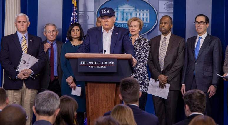 U.S. President Donald Trump speaks in the press briefing room at the White House on March 14, 2020 in Washington, DC. Coronavirus