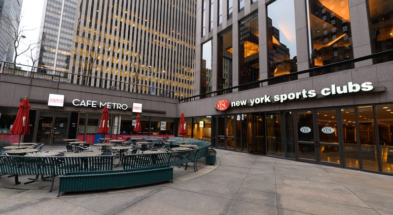 A view outside the New York Sports Clubs gym as the coronavirus continues to spread across the United States on March 18, 2020 in New York City.