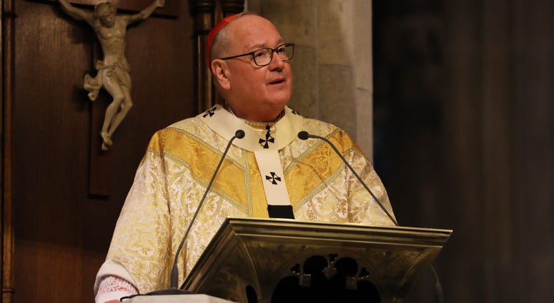 Cardinal Timothy Dolan, the Archbishop of New York, celebrates Easter Sunday Mass in a nearly empty St. Patrick’s Cathedral as the coronavirus outbreak has kept most churches empty this Easter on April 12, 2020 in New York City. Cardinal Timothy Dolan
