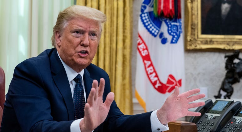 U.S. President Donald Trump speaks in the Oval Office before signing an executive order related to regulating social media on May 28, 2020 in Washington, DC. Donald Trump