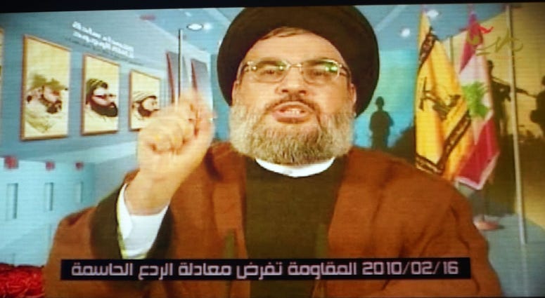 MLEETA, LEBANON - NOVEMBER 14: Hezbollah leader Hassan Nasrallah is shown during an introduction video at the Resistance Museum, a showcase built by the Shi'ite militia group Hezbollah
