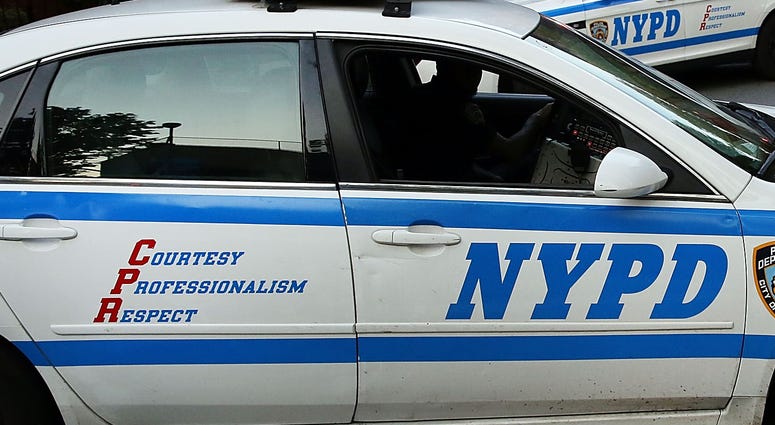 Two NYPD vehicles. Two NYPD vehicles.