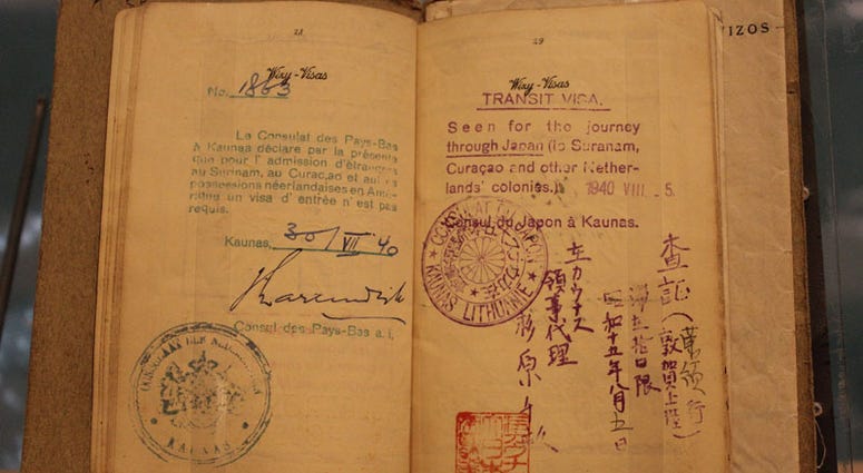 A passport from a member of the Goldin Family, part of the Auschwitz exhibit at the Jewish Heritage Museum. Goldin Family Passport