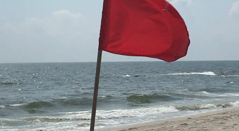 Red flag shows a closed portion of the beach Atlantic Beach