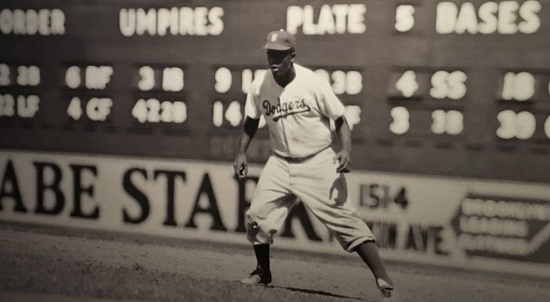 Jackie Robinson in the outfield Jackie Robinson in the outfield