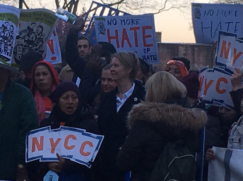 Cynthia Nixon joins May Day demonstrators near Bowling Green. Cynthia Nixon joins May Day demonstrators near Bowling Green.