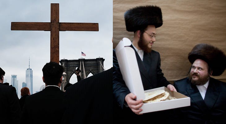 The 'Way of the Cross' over the Brooklyn Bridge, and Passover preparations. Passover and Easter.