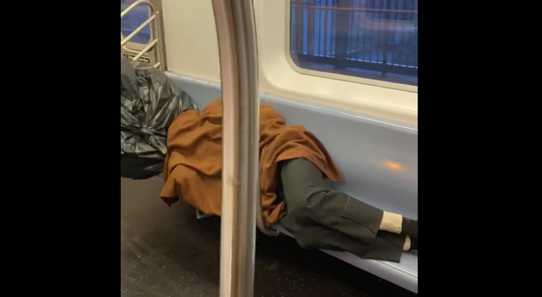 Homeless on the subway trains. Homeless subway