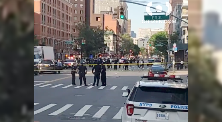 Video shows police at the scene. East Village police shooting knife