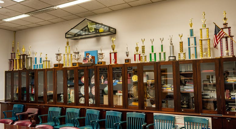 Trophy case at Stuyvesant High School. Trophy case at Stuyvesant High School.