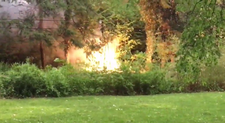 A transformer came down and started a fire in Ho-Ho-Kus, New Jersey Transformer Fire