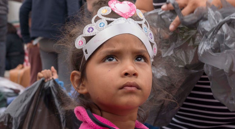 Central American migrant children camped outside the entrance of the San Ysidro port of entry. Migrant children