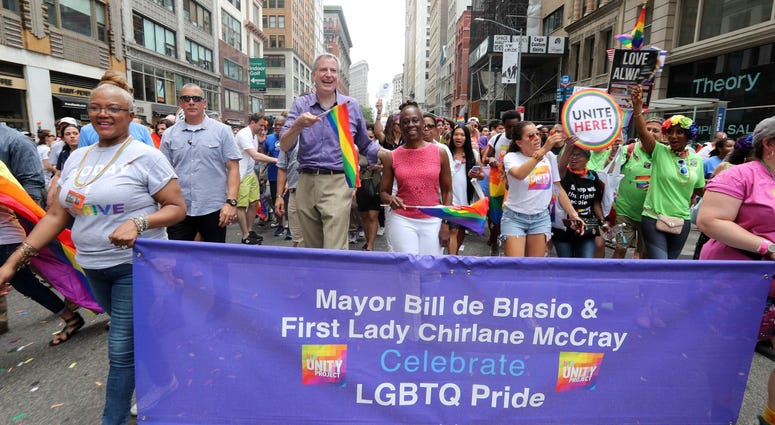 Mayor Bill de Blasio takes part in the NYC Pride March. NYC Pride