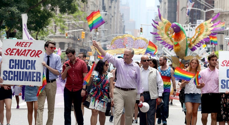 U.S. Senator Chuck Schumer takes part in the 2018 New York City Pride March. NYC Pride