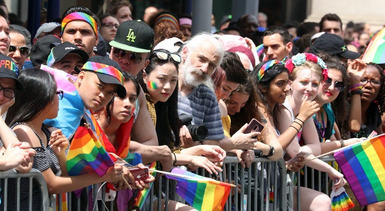 Parade attendees line the streets of New York City. NYC Pride