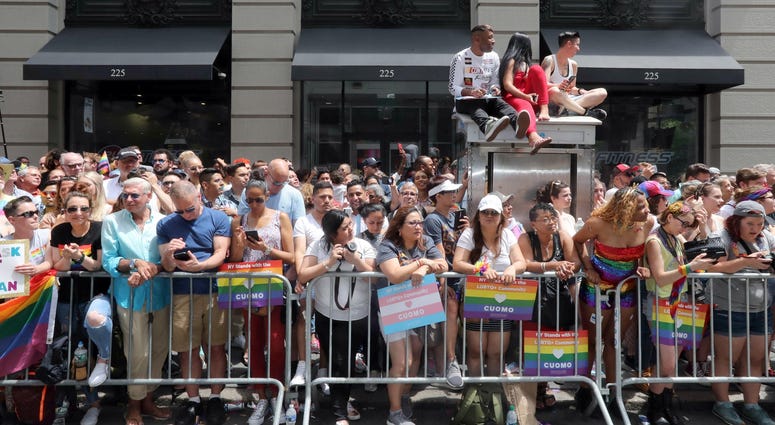 People along the parade route. NYC Pride