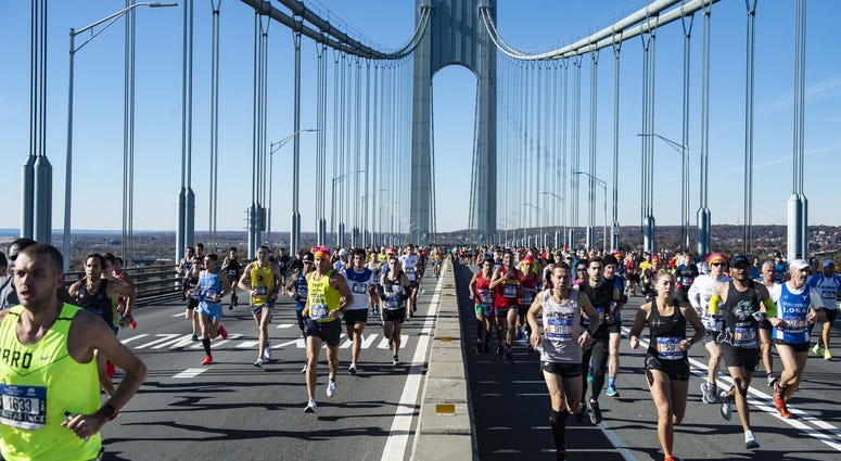 A general view of the first wave of runners at the Verrazzano-Narrows Bridge during the 2018 New York City Marathon. NYC Marathon