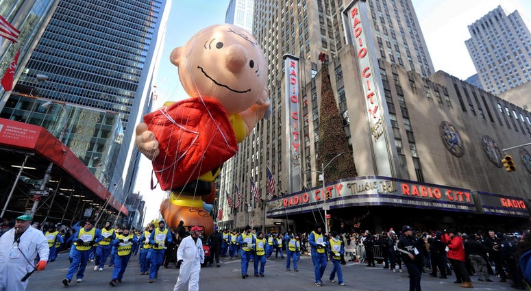 The Charlie Brown balloon makes its way down 6th Ave. in Manhattan during the annual Macy's Thanksgiving Day Parade Nov. 22, 2018. Thanksgiving Parade