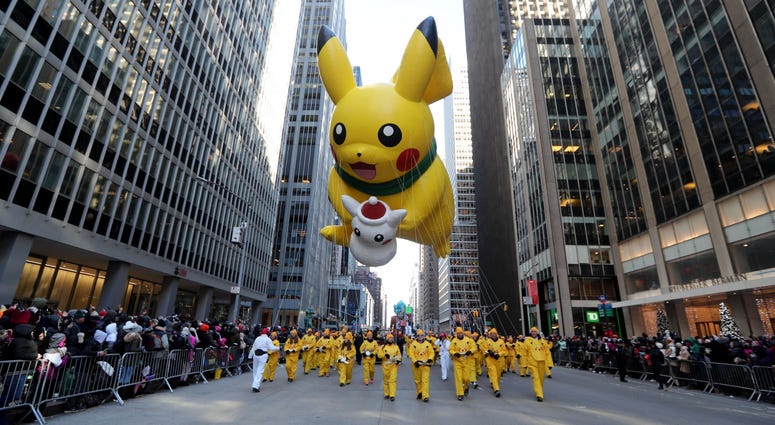 The Pikachu balloon makes its way down 6th Ave. in Manhattan during the annual Macy's Thanksgiving Day Parade Nov. 22, 2018. Thanksgiving Parade