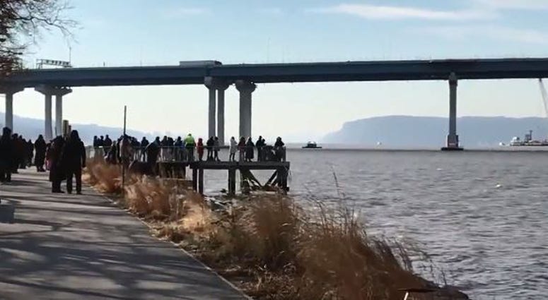 Spectators gather at Pierson Park in Tarrytown to watch the demolition of the Tappan Zee Bridge, Jan. 15, 2019. Tappan Zee Demolition