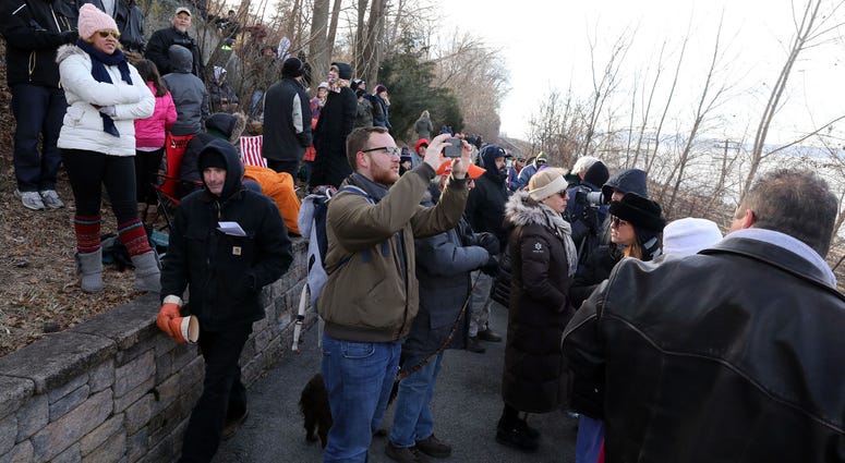 Spectators wait at the Riverwalk to get a view of the demolition of the eastern portion of the Tappan Zee Bridge Jan. 15, 2019 in Tarrytown. Tappan Zee Demolition