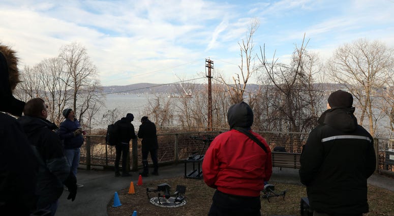 Drone photographers at the Riverwalk for the demolition of the eastern portion of the Tappan Zee Bridge Jan. 15, 2019 in Tarrytown. Tappan Zee Demolition