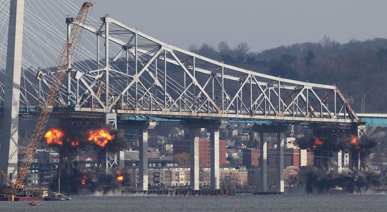 Demolition of the eastern structure of the Tappan Zee Bridge is taken down with controlled explosives on Tuesday, January 15, 2019. Tappan Zee Demolition