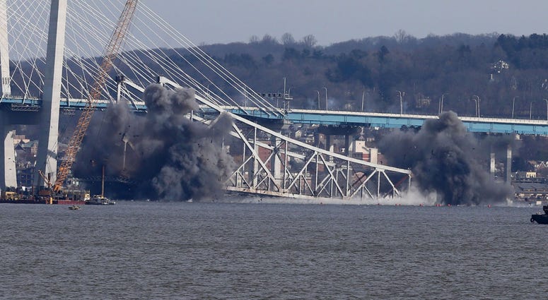 Demolition of the eastern structure of the Tappan Zee Bridge is taken down with controlled explosives on Tuesday, January 15, 2019. Tappan Zee Demolition