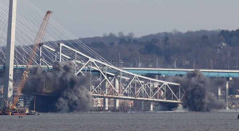 Demolition of the eastern structure of the Tappan Zee Bridge is taken down with controlled explosives on Tuesday, January 15, 2019. Tappan Zee Demolition