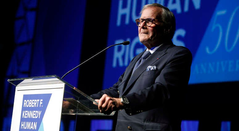 In this Dec. 12, 2018, file photo, journalist Tom Brokaw speaks during the Robert F. Kennedy Human Rights Ripple of Hope Awards ceremony in New York. Tom Brokaw