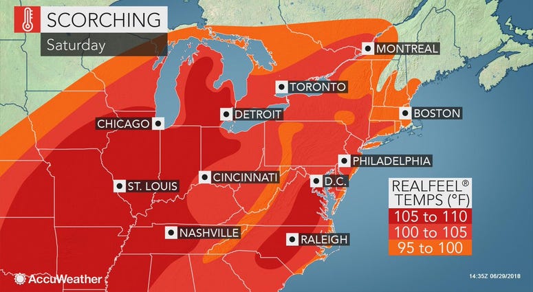 AccuWeather forecast shows scorching heat rolling into New York. heat