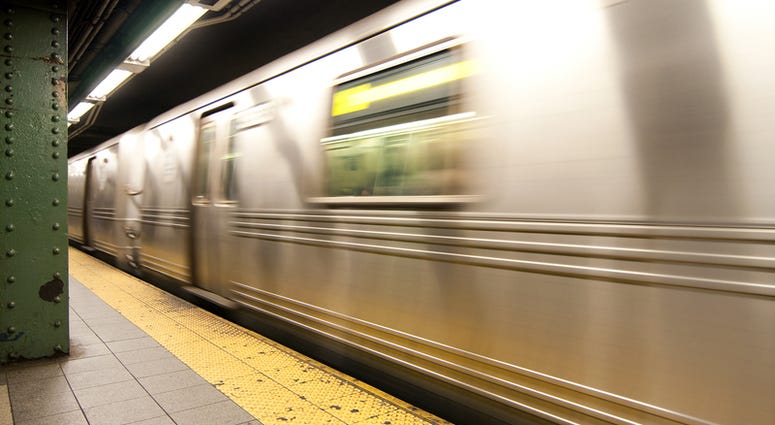 Moving subway train