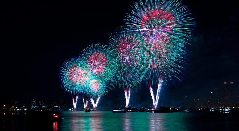 In 2018, the 42nd Annual Macy's 4th of July Fireworks Show illuminates the sky over the East River in New York City. In 2018, the 42nd Annual Macy's 4th of July Fireworks Show illuminates the sky over the East River in New York City.
