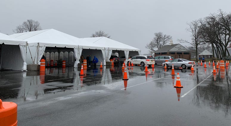 The New Rochelle drive-through testing site. The New Rochelle drive-through testing site