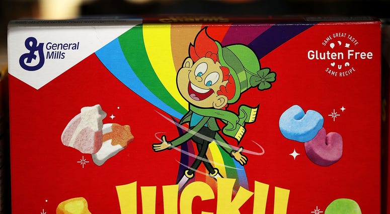 A box of Lucky Charms cereal