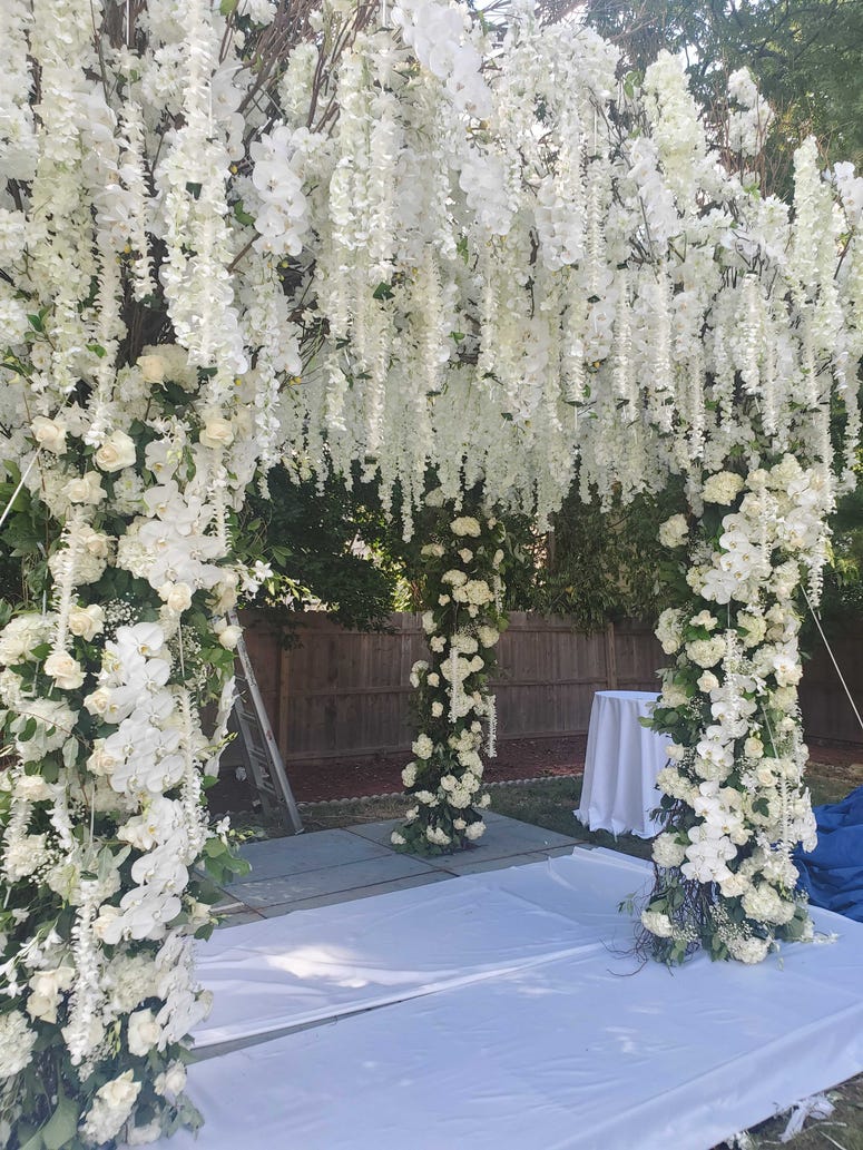 The altar in the backyard of the home. Ashley Isaacs and Israel Reches