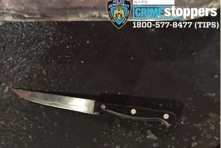 The suspect's knife, according to police. NYPD stabbing shooting