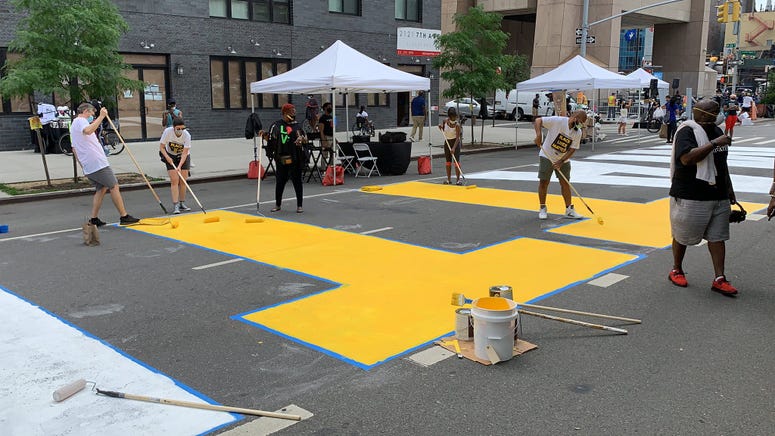 The Black Lives Matter mural in Harlem. Black Lives Matter mural Harlem
